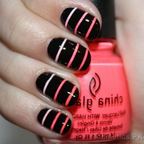 Black And Pink Nail Art Design For Short Nails