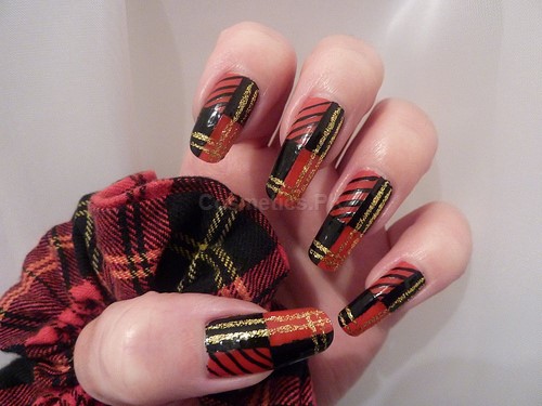 Maroon And Black Nail Art Design For Long Nails