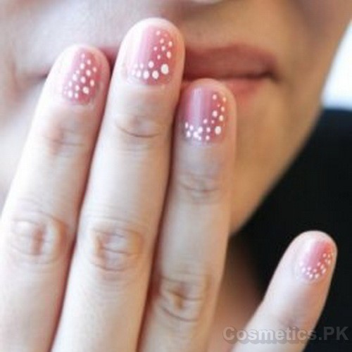 Peach Doted Nail Art Design For Short Nails