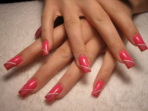 Pink White Mix Nail Art Design For Long Nails