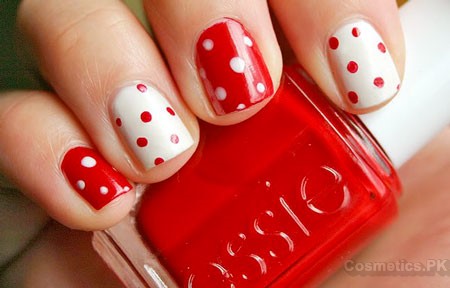 Red And White Nail Art Design For Short Nails